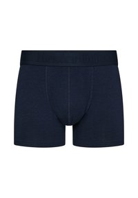 Navy blue boxer shorts made of soft cotton blend. Features a logoed elastic waistband and seamless construction for comfort.