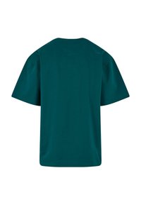 Tricou cu mânecă scurtă din bumbac de culoare teal închis, având un decolteu rotund și o croială simplă, dreaptă, fără logo-uri sau modele vizibile.