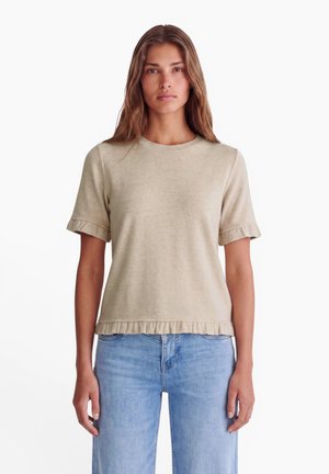 Street One Studio, KURZARM SHIRT MIT RUNDHALS UND RÜSCHEN - T-shirt imprimé - creamed sand mel