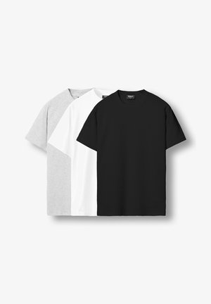 SLIM 3 PACK - Nyomott mintás póló - white/black/ash grey