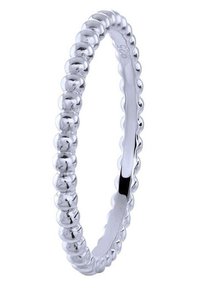 Silberring mit einem Perlendesign und gleichmäßig verteilten sphärischen Akzenten entlang des äußeren Randes, glattem Innenraum und polierter Oberfläche.