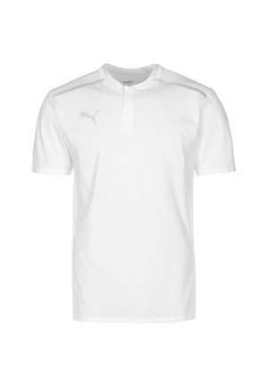 Witte polo met korte mouwen van katoen. Beschikt over een drieknops sluiting en een subtiele logo op de borst met textuurdetails op de schouders.