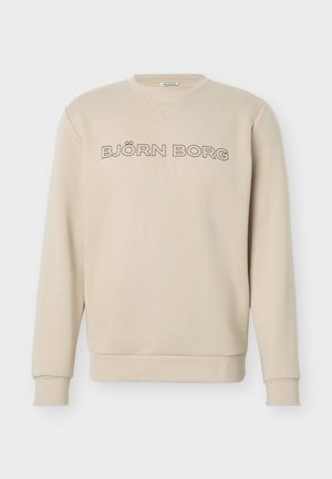 Beige crewneck sweatshirt with long sleeves and "BJÖRN BORG" printed in outlined capital letters across the chest.