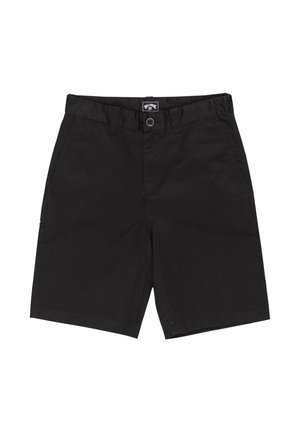 Pantaloni corti in cotone nero con vita aderente, chiusura anteriore con bottone e tasche laterali. Texture fresca e liscia con orlo pulito e design minimalista.