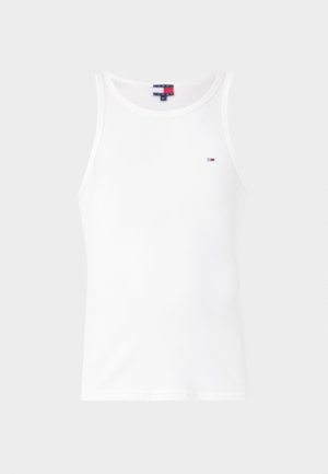 Hvit bomulls tanktopp med rund hals, ermeløs design og en liten logo på venstre bryst. Glatt tekstur og klassisk passform.