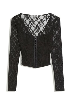 Bershka, LACE CORSET LONG-SLEEVE TOP - Blouse - black