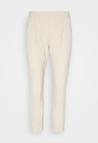 Krämfärgade byxor med skräddarsydd passform, med två framviktningar, en slät midjeresår och ett mjukt, texturerat tyg.