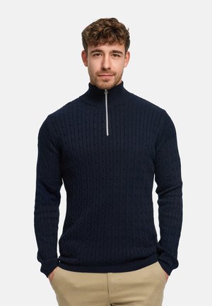 Kronstadt CABLE HALF-ZIP - Stickad tröja - sky captain