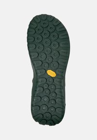 Suola in gomma Vibram verde con modelli di trazione circolari e logo esagonale, taglia 42, caratterizzata da una texture dettagliata per una presa e una durata superiori.