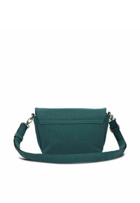 Borsa a tracolla compatta in teal realizzata in tessuto testurizzato. Caratterizzata da una chiusura a patta, tracolla regolabile e dettagli di cucitura discreti.