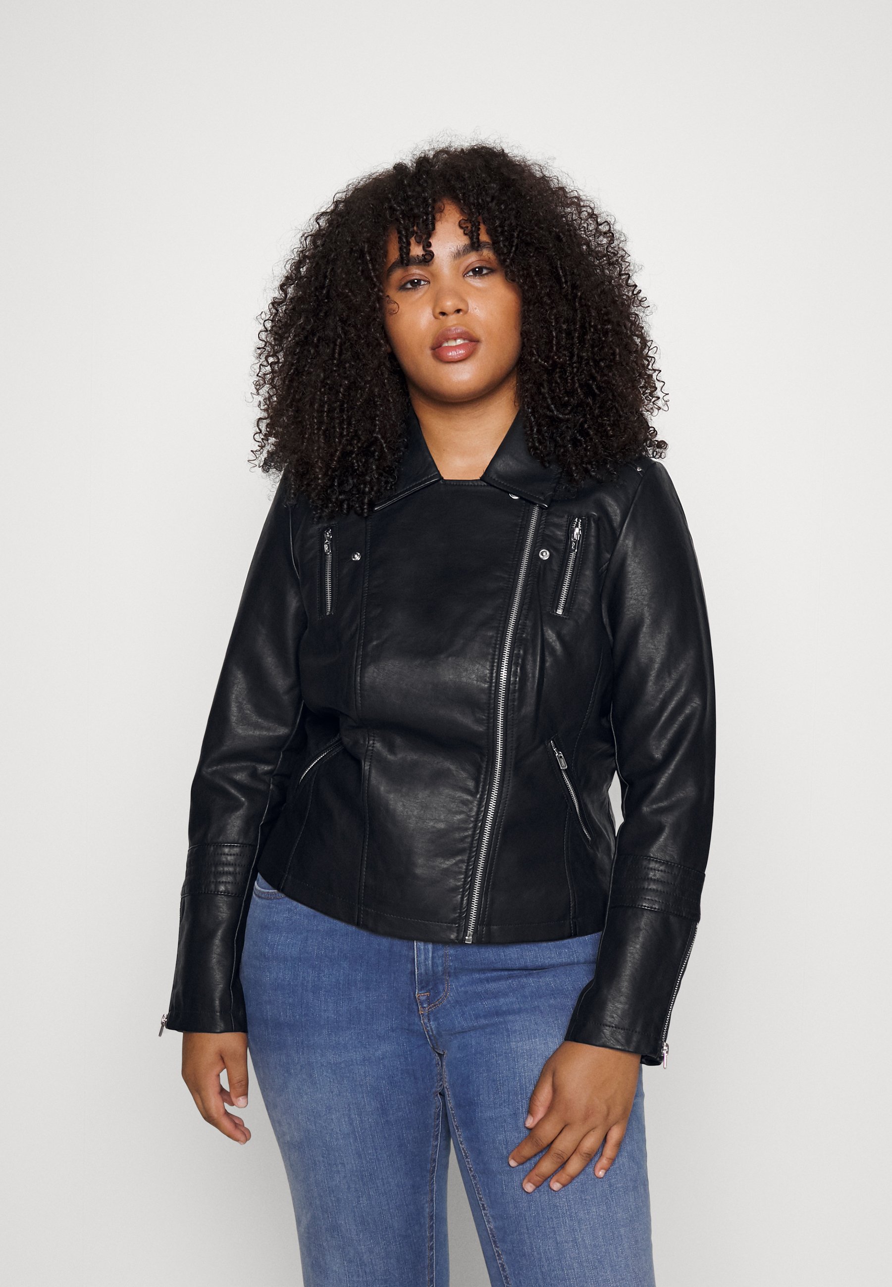 plus size faux leather biker jacket