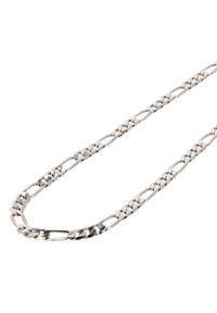 Hopeaketju, joka on hopeanvärinen ja jossa on kietoutuneita lenkkejä, joilla on sileä, kiillotettu pinta ja litteä, soikea muoto. Pituus ei ole määritelty.