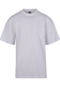 Hvid bomulds-t-shirt med rund halsudskæring, korte ærmer og en afslappet pasform. Stoffet ser glat og ensfarvet ud.