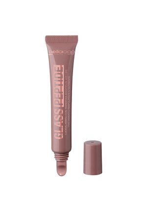Tubetto di gloss per labbra rosa Bella Oggi Glass Peptide con tappo rimosso, mostra la punta morbida dell'applicatore su sfondo bianco.