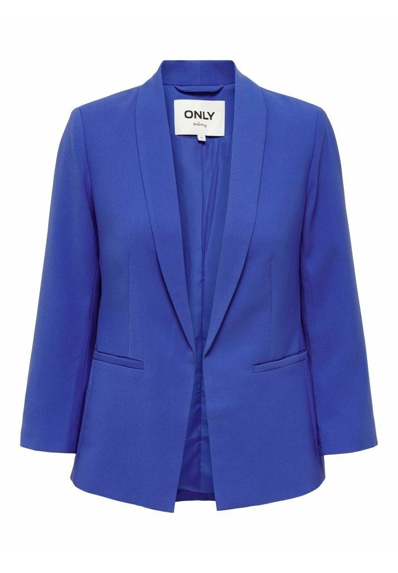 Blå blazer med slagkrage, enkelknäppning och två framfickor. Tillverkad av ett mjukt tyg med skräddarsydd passform.