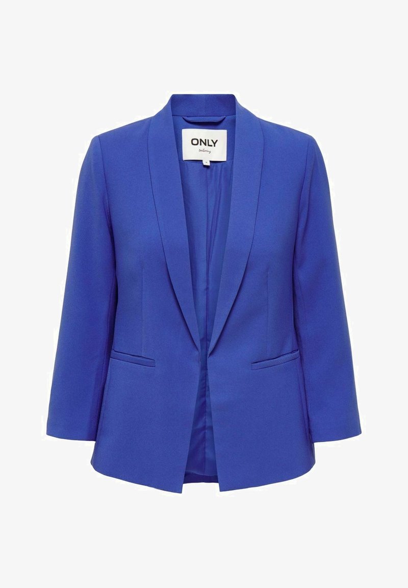 Blå blazer med slagkrage, enkelknäppning och två framfickor. Tillverkad av ett mjukt tyg med skräddarsydd passform.