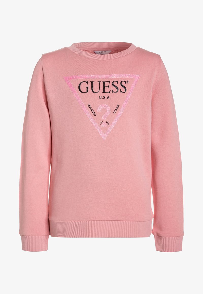 Roze sweatshirt met lange mouwen, geribbelde manchetten en een ronde hals. Voorzien van een grote driehoekige grafiek in zwart en roze met tekst.