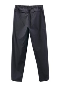 Schwarze, leichtgewichtige Hosen mit einem elastischen Bund, schmal zulaufenden Beinen und einer Seitentasche. Aus glattem, wasserabweisendem Stoff gefertigt.