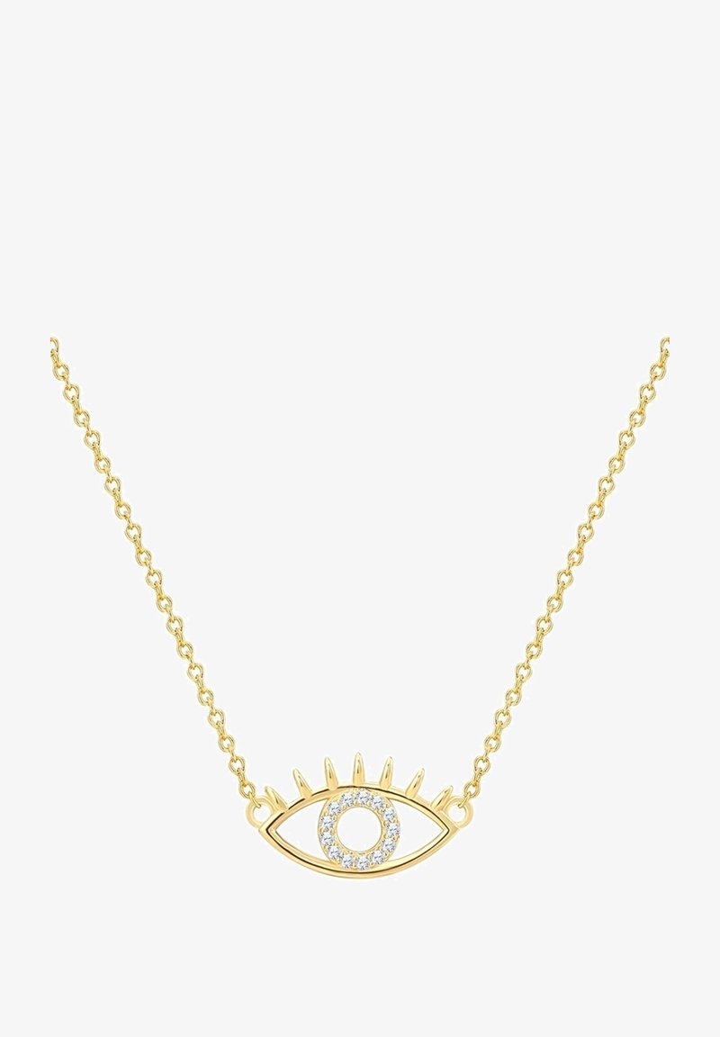 Zelta kaklarota ar acs piekariņu ar apaļu izgriezumu, rotāta ar mazām kristālām. Ķēdes saite uzlabo kopējo vizuālo pievilcību.