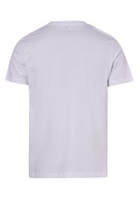 Weißes Baumwoll-T-Shirt mit Rundhalsausschnitt, kurzen Ärmeln und einem schlichten Rückendesign ohne sichtbare Grafiken oder Verzierungen.
