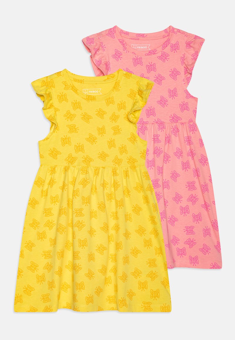 Friboo - 2 PACK - Jerseyklänning - yellow/pink, Förstora