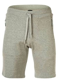 Bermudas grises hechas de un suave material de algodón mezclado. Presentan una cinturilla elástica con cordón ajustable y bolsillos laterales con cremallera.