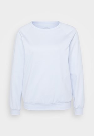 Light blue sweatshirt made of soft fabric, featuring long sleeves, a round neckline, ribbed cuffs, and a relaxed fit.
