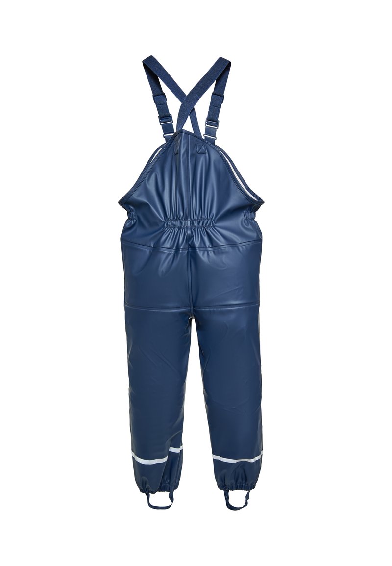 Jūras šķiltavas ūdensnecaurlaidīgi kombinezoni no spīdīga PVC, ar regulējamiem krustojošiem siksnām, elastīgu jostasvietu un atstarojošām svītrām pie potītēm.