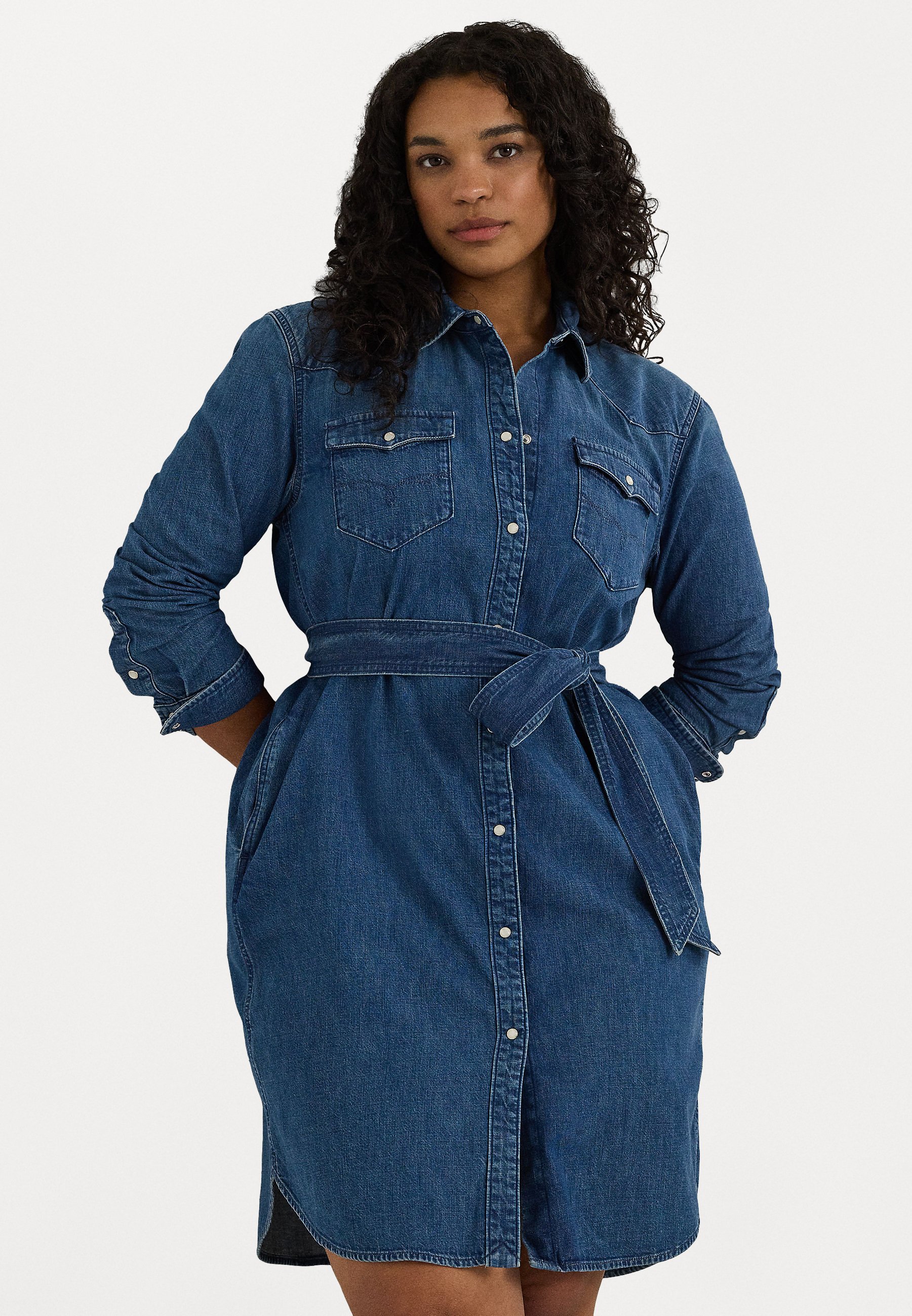 Lauren Ralph Lauren Woman BELTED DENIM SHIRTDRESS - Denim dress - stormee  wash/blue denim - Zalando