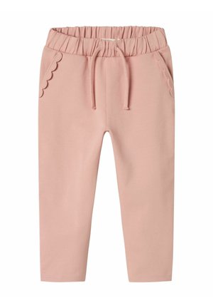 Pantaloni della tuta rosa con dettagli a tasca scallop, cintura elastica e cordino. Realizzati in tessuto morbido, con una vestibilità comoda.