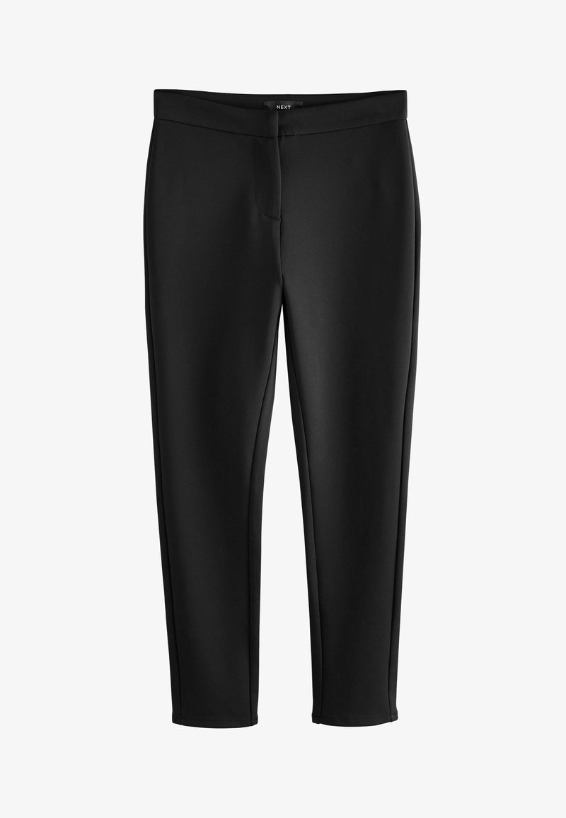 Leggings noires en tissu lisse et extensible. Dotées d'une taille haute, d'une silhouette près du corps et de détails de couture.