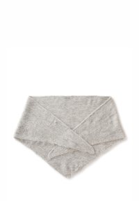 Lichtgrijze hoofdband van zachte breistof met een kruisend ontwerp, voorzien van een gestructureerde afwerking en zonder zichtbare hardware.