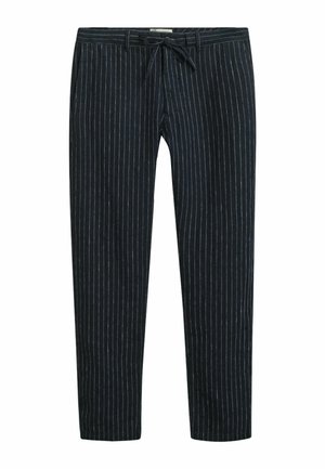 Marine gestreepte broek met een zachte textuur, voorzien van een trekkoord in de taille en een recht model, ideaal voor casual wear.