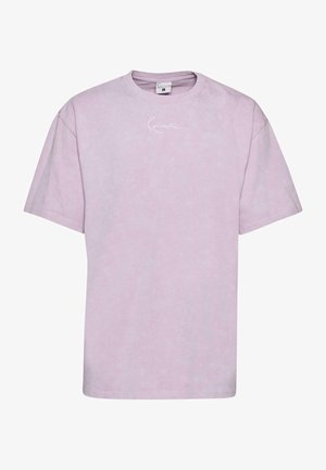 Light purple short-sleeve t-shirt made of soft fabric, featuring a small white logo on the chest. Casual, loose fit. Simple design.