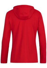 Felpa rossa con cappuccio, dal tessuto morbido, maniche lunghe e cappuccio regolabile con cordino. Presenta un design della schiena senza cuciture e polsini aderenti.