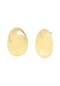 Goudkleurige metalen stud oorbellen, gevormd als gladde kiezels. Kenmerkt een gepolijste, reflecterende oppervlakte met afgeronde randen.