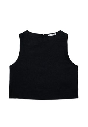 Ärmelloses schwarzes Crop-Top mit rundem Ausschnitt und kleinem Reißverschluss hinten, Größe S von Calliope.