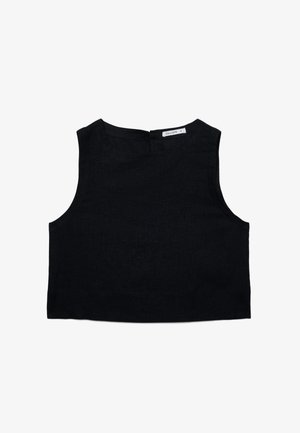 Ärmelloses schwarzes Crop-Top mit rundem Ausschnitt und kleinem Reißverschluss hinten, Größe S von Calliope.