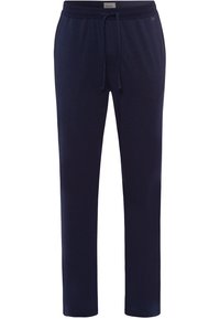 Navyblauwe sweatpants gemaakt van zachte stof met een trekkoord aan de taille. Heeft rechte pijpen en een subtiele textuur voor comfort.