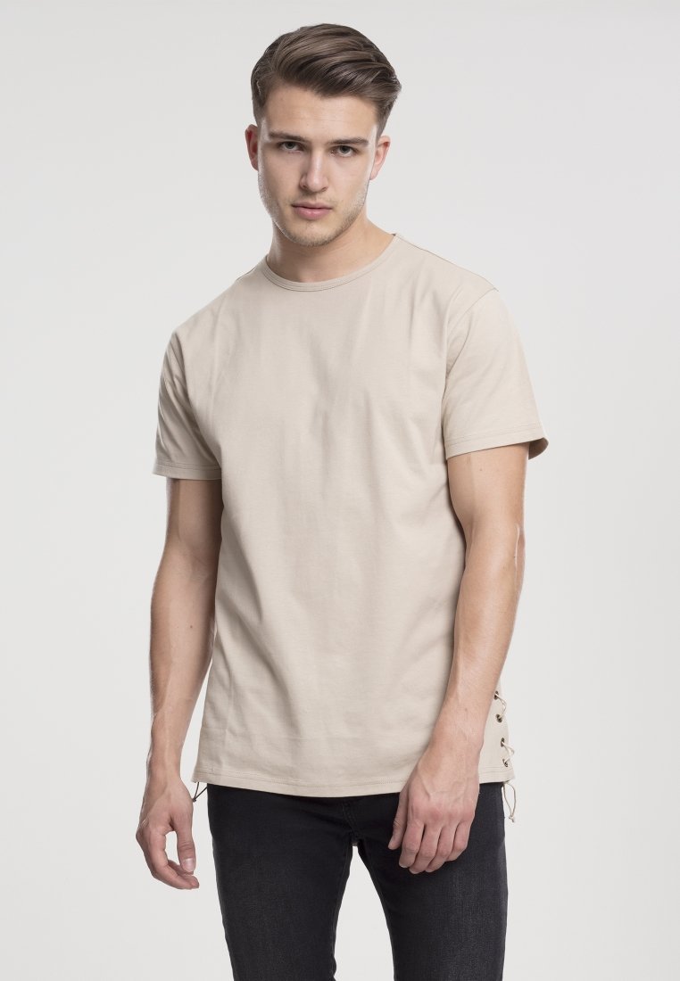Urban Classics LACE UP LONG TEE - Tricou basic - sand