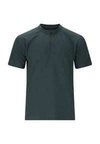 Korte mouwen, donkergroen prestatie T-shirt, met een half rits, gestructureerde stof en raglan mouwen voor verbeterde mobiliteit.
