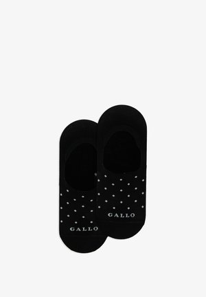 Calzini neri a taglio basso con motivo a pois grigio chiaro e logo. Realizzati in materiale morbido con una texture liscia.