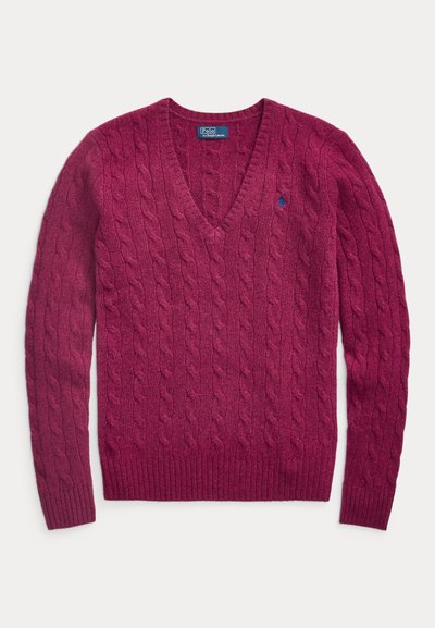 Polo Ralph Lauren CABLE KNIT WOOL CASHMERE V-NECK SWEATER - Pulóver - plum heather