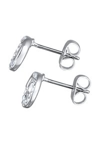 Sølv stud øreringe med et cirkulært design og små transparente rhinsten langs kanten. Inkluderer sommerfugleklips.