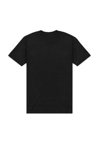 Zwarte katoenen t-shirt met korte mouwen, ronde hals, eenvoudige uitstraling en een gladde textuur. Geen zichtbare logo's of patronen.