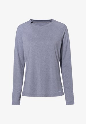 Langere mouwen sportshirt van lichtgrijze stof. Beschikt over een ronde halslijn en raglanmouwen. Klein merkembleem geplaatst aan de zoom.