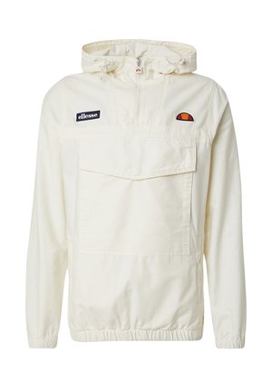Cremfarbener Pullover-Jacke mit Kapuze, featuring einen Frontreißverschluss, einer großen Tasche und gestickten Logos auf der Brust; elastische Bündchen und Saum.