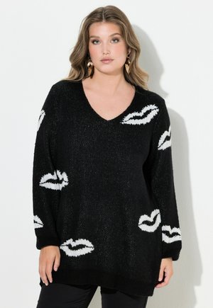 STRAIGHT FIT KUSSMÜNDER V-AUSSCHNITT - Striktrøje - black