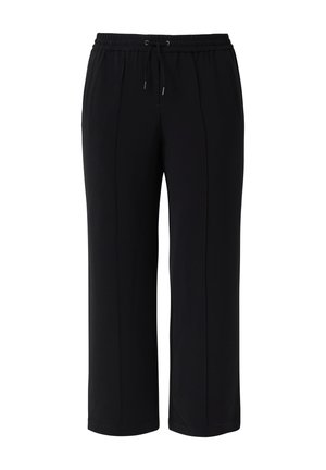 Pantalons de sport noirs avec une ceinture élastique, un cordon de serrage et deux poches avant. Design à jambes droites avec une texture lisse.
