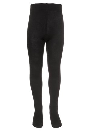 Collants opaques noirs avec une taille haute, couvrant entièrement les jambes et dotés de orteils sans couture, présentés debout sur un fond blanc.